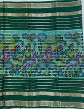 Load image into Gallery viewer, Semi Mysuru Crepe Saree with Kamalkari Printed Body,Contrast Border,Pallu and Blouse.

