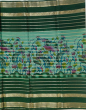 Load image into Gallery viewer, Semi Mysuru Crepe Saree with Kamalkari Printed Body,Contrast Border,Pallu and Blouse.
