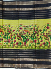 Load image into Gallery viewer, Semi Mysuru Crepe Saree with Kamalkari-Pichwai Printed Body,Contrast Border,Pallu and Blouse with Color Options.
