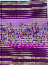 Load image into Gallery viewer, Semi Mysuru Crepe Saree with Kamalkari Printed Body,Contrast Border,Pallu and Blouse.
