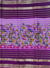 Load image into Gallery viewer, Semi Mysuru Crepe Saree with Kamalkari-Pichwai Printed Body,Contrast Border,Pallu and Blouse with Color Options.
