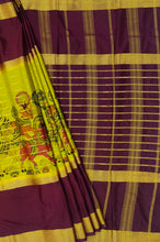 Load image into Gallery viewer, Semi Mysuru Crepe Saree with Kamalkari Printed Body,Contrast Border,Pallu and Blouse.
