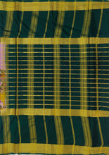 Load image into Gallery viewer, Semi Mysuru Crepe Saree with Kamalkari Printed Body,Contrast Border,Pallu and Blouse.
