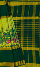 Load image into Gallery viewer, Semi Mysuru Crepe Saree with Kamalkari Printed Body,Contrast Border,Pallu and Blouse.
