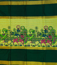 Load image into Gallery viewer, Semi Mysuru Crepe Saree with Kamalkari Printed Body,Contrast Border,Pallu and Blouse.
