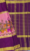 Load image into Gallery viewer, Semi Mysuru Crepe Saree with Kamalkari Printed Body,Contrast Border,Pallu and Blouse.
