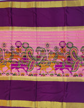 Load image into Gallery viewer, Semi Mysuru Crepe Saree with Kamalkari Printed Body,Contrast Border,Pallu and Blouse.
