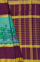 Load image into Gallery viewer, Semi Mysuru Crepe Saree with Kamalkari Printed Body,Contrast Border,Pallu and Blouse.
