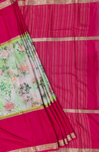 Load image into Gallery viewer, Semi Mysuru Crepe Saree with Digitally Printed Body,Contrast Border,Pallu and Blouse.
