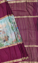 Load image into Gallery viewer, Semi Mysuru Crepe Saree with Digitally Printed Body,Contrast Border,Pallu and Blouse.
