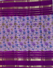 Load image into Gallery viewer, Semi Mysuru Crepe Saree with Kamalkari Printed Body,Contrast Border,Pallu and Blouse.
