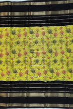 Load image into Gallery viewer, Semi Mysuru Crepe Saree with Kamalkari Printed Body,Contrast Border,Pallu and Blouse.

