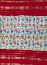 Load image into Gallery viewer, Semi Mysuru Crepe Saree with Kamalkari Printed Body,Contrast Border,Pallu and Blouse.
