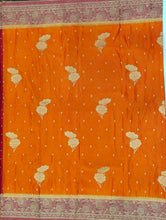 Load image into Gallery viewer, Banarasi Chinnon Crepe Saree with Contrast Border,Pallu and Blouse.
