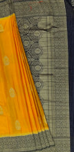 Load image into Gallery viewer, Banaras Chinnon Crepe Saree with Contrast Border,Pallu and Blouse.
