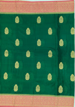 Load image into Gallery viewer, Banaras Chinnon Crepe Saree with Contrast Border,Pallu and Blouse.
