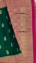 Load image into Gallery viewer, Banaras Chinnon Crepe Saree with Contrast Border,Pallu and Blouse.
