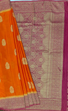 Load image into Gallery viewer, Banaras Chinnon Crepe Saree with Contrast Border,Pallu and Blouse.
