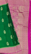 Load image into Gallery viewer, Banaras Chinnon Crepe Saree with Contrast Border,Pallu and Blouse.
