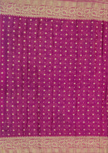 Load image into Gallery viewer, Banaras Chinnon Crepe Saree with Contrast Border,Pallu and Blouse.
