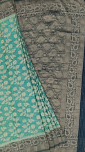 Load image into Gallery viewer, Banaras Chinnon Crepe Saree with Contrast Border,Pallu and Blouse.
