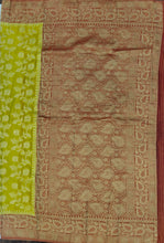 Load image into Gallery viewer, Banaras Chinnon Crepe Saree with Contrast Border,Pallu and Blouse.
