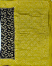 Load image into Gallery viewer, Banaras Chinnon Crepe Saree with Contrast Border,Pallu and Blouse.
