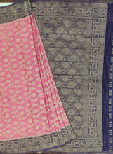 Load image into Gallery viewer, Banaras Chinnon Crepe Saree with Contrast Border,Pallu and Blouse.
