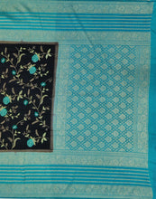 Load image into Gallery viewer, Banaras Crepe Saree with Kashmiri Thread work with Contrast Border,Pallu and Butti Blouse(Black-Sapphire combination)
