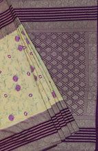 Load image into Gallery viewer, Banaras Crepe Saree with Kashmiri Thread work with Contrast Border,Pallu and Butti Blouse(Off white-Jamoon combination)
