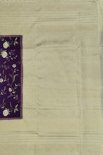 Load image into Gallery viewer, Banaras Crepe Saree with Kashmiri Thread work with Contrast Border,Pallu and Butti Blouse(Jamoon-Off white combination)
