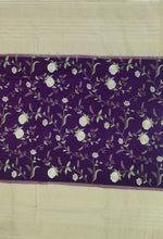 Load image into Gallery viewer, Banaras Crepe Saree with Kashmiri Thread work with Contrast Border,Pallu and Butti Blouse(Jamoon-Off white combination)
