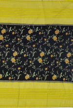 Load image into Gallery viewer, Banaras Crepe Saree with Kashmiri Thread work with Contrast Border,Pallu and Butti Blouse(Black-Mustard combination)
