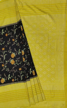 Load image into Gallery viewer, Banaras Crepe Saree with Kashmiri Thread work with Contrast Border,Pallu and Butti Blouse(Black-Mustard combination)
