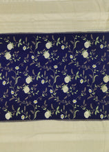Load image into Gallery viewer, Banaras Crepe Saree with Kashmiri Thread work with Contrast Border,Pallu and Butti Blouse(Navy Blue-Off white combination)
