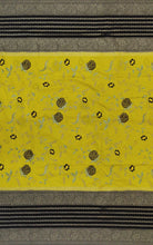 Load image into Gallery viewer, Banaras Crepe Saree with Kashmiri Thread work with Contrast Border,Pallu and Butti Blouse(Mustard-Black combination) (Copy)
