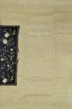 Load image into Gallery viewer, Banaras Crepe Saree with Kashmiri Thread work with Contrast Border,Pallu and Butti Blouse(Black-Off White combination)
