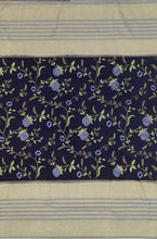 Load image into Gallery viewer, Banaras Crepe Saree with Kashmiri Thread work with Contrast Border,Pallu and Butti Blouse(Navy Blue -Grey combination)
