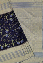 Load image into Gallery viewer, Banaras Crepe Saree with Kashmiri Thread work with Contrast Border,Pallu and Butti Blouse(Navy Blue -Grey combination)
