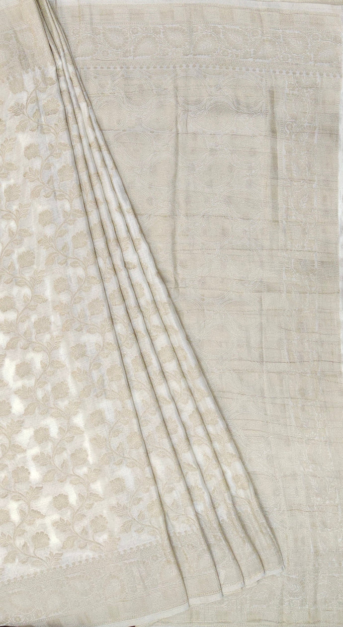 Banaras Chinnon Crepe Saree with Self Colored Border,Pallu and Blouse.