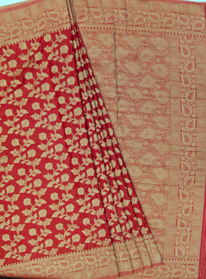 Banaras Chinnon Crepe Saree with Self Colored Border,Pallu and Blouse.