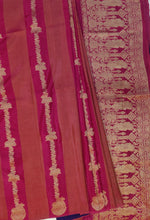 Load image into Gallery viewer, Banaras Crepe Saree with Self Colored Tissue Stripes and Motifs comes with Contrast Blouse
