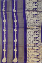 Load image into Gallery viewer, Banaras Crepe Saree with Self Colored Tissue Stripes and Motifs comes with Contrast Blouse
