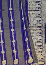 Load image into Gallery viewer, Banaras Crepe Saree with Self Colored Tissue Stripes and Motifs comes with Contrast Blouse
