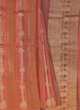 Load image into Gallery viewer, Banaras Crepe Saree with Self Colored Tissue Stripes and Motifs comes with Contrast Blouse
