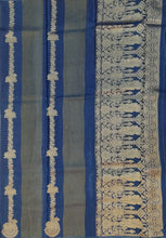 Load image into Gallery viewer, Banaras Crepe Saree with Self Colored Tissue Stripes and Motifs comes with Contrast Blouse
