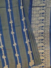 Load image into Gallery viewer, Banaras Crepe Saree with Self Colored Tissue Stripes and Motifs comes with Contrast Blouse
