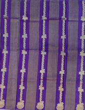 Load image into Gallery viewer, Banaras Crepe Saree with Self Colored Tissue Stripes and Motifs comes with Contrast Blouse
