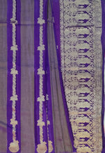 Load image into Gallery viewer, Banaras Crepe Saree with Self Colored Tissue Stripes and Motifs comes with Contrast Blouse
