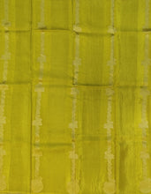 Load image into Gallery viewer, Banaras Crepe Saree with Self Colored Tissue Stripes and Motifs comes with Contrast Blouse
